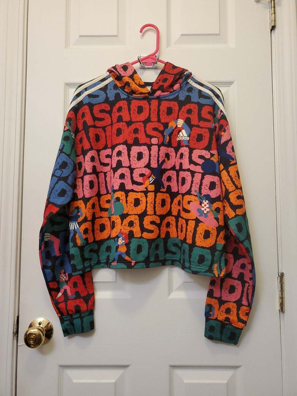 Adidas x FARM Rio Colorful All-Over Print Cropped 3-Stripes Hoodie